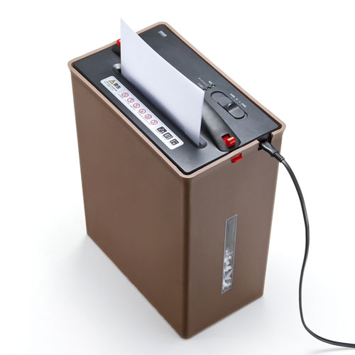 ゴミ圧縮機能付きシュレッダー 電動 A4 クロスカット 10枚細断 カード対応 ブラウン