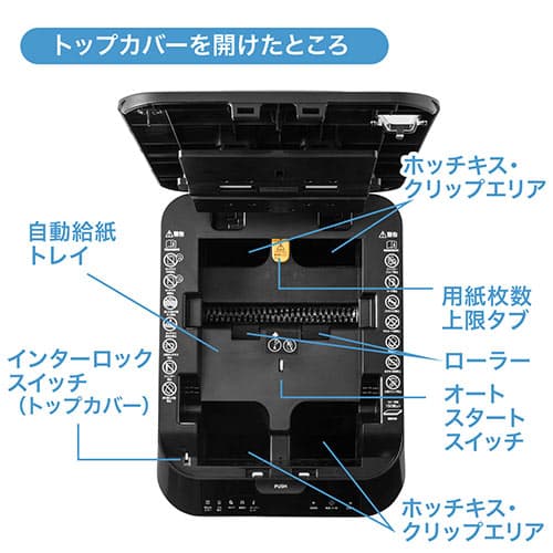 SHD052/オートフィードシュレッダー 150枚自動給紙 業務用 クロスカット A4用紙 60分連続稼働 カード ホッチキス針対応 400- PSD052【シュレッダー市場】