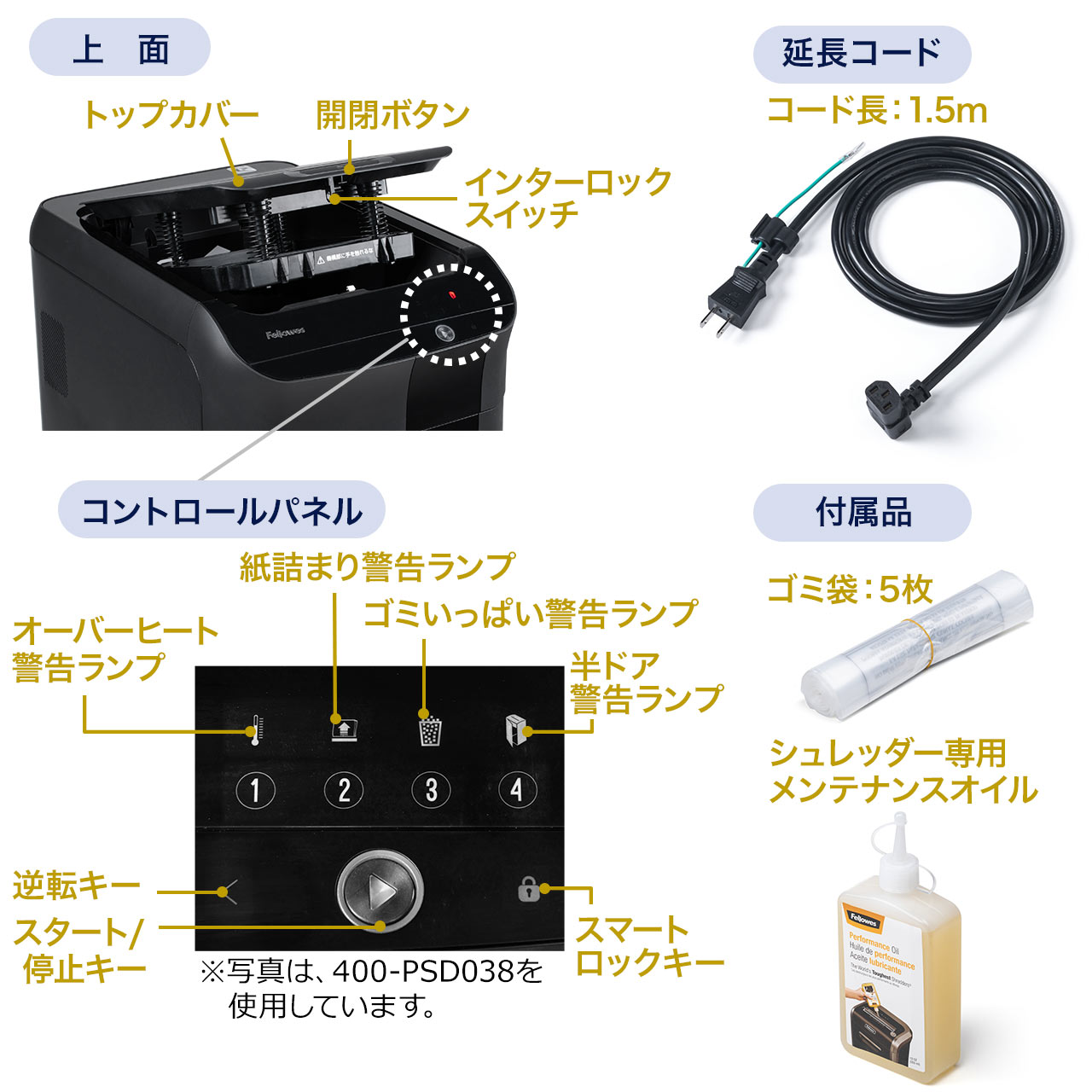 SHD059/オートフィードシュレッダー 550枚自動給紙 2×12mm マイクロカット 手差し細断14枚 連続使用45分 ホッチキス対応  400-PSD059【シュレッダー市場】