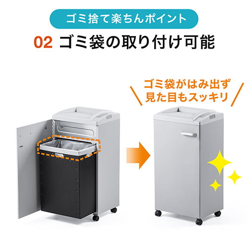 大容量 電動シュレッダー 業務用 4×32mm クロスカット 20枚同時細断 連続30分 カード対応 容量60L ダストボックス 400-PSD054
