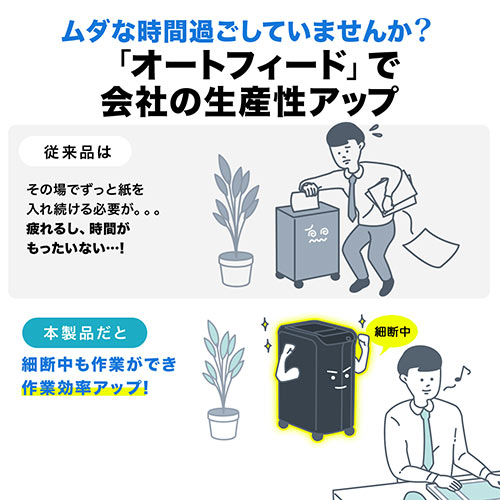 【アウトレット】オートフィードシュレッダー 300枚自動給紙 4×38mm クロスカット ホッチキス クリップ 対応 400-PSD038
