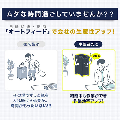 【アウトレット】 オートフィードシュレッダー 業務用 マイクロカット オートフィード細断550枚 手差し細断14枚 連続45分 ホッチキス対応 400-PSD059