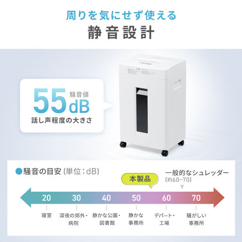 静音シュレッダー クロスカット 4×38mm ホッチキス対応 CD/DVD カード細断 60分稼働 容量23L ブラック
