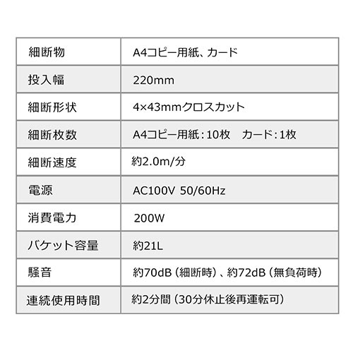 【セール】ゴミ圧縮機能付きシュレッダー 電動 A4 クロスカット 10枚細断 カード対応 400-PSD024