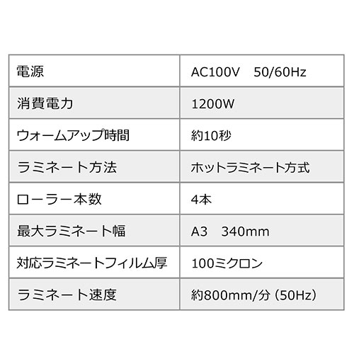 【アウトレット】ラミネーター パウチ加工 A3 A4 4本ローラー 10秒ウォームアップ リリース機能