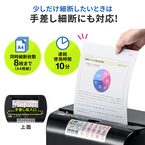 【アウトレット】オートフィードシュレッダー 業務用シュレッダー 自動細断 自動給紙 110枚 マイクロカット 2×10mm 手差し細断8枚 カード細断 400-PSD061