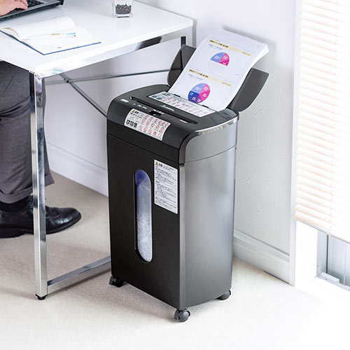【アウトレット】オートフィードシュレッダー 業務用シュレッダー 自動細断 自動給紙 110枚 マイクロカット 2×10mm 手差し細断8枚 カード細断 400-PSD061